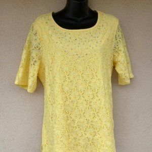 QUACKER FACTORY  Women's Casual Top Front Lace With Beads Sequins Yellow Large